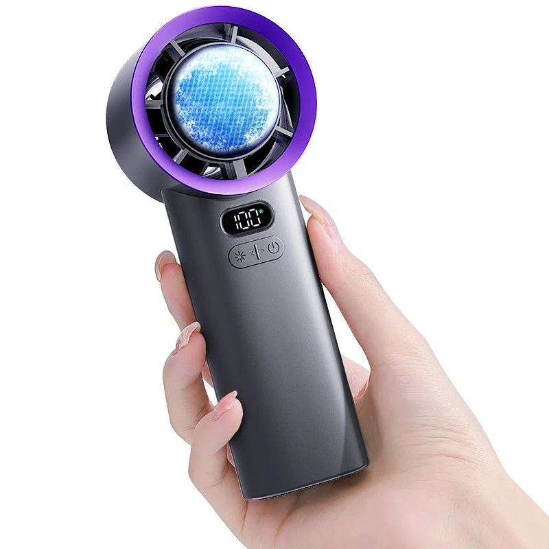 MUXNW Semiconductor Cooling Handheld Fan 13500RPM 100-Speed Digital Screen USB-C Bladeless Outdoor Fan Black