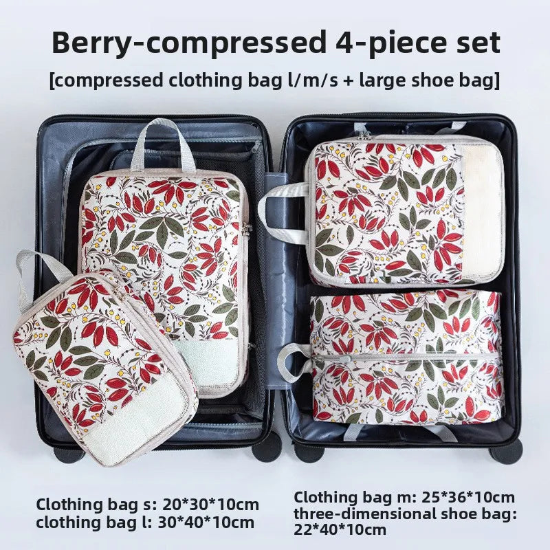 Travel Compression Packing Cubes 4Pcs Luggage Packing Bag Set Compressible & Expandable Storage Bag Essential Travel Accessories