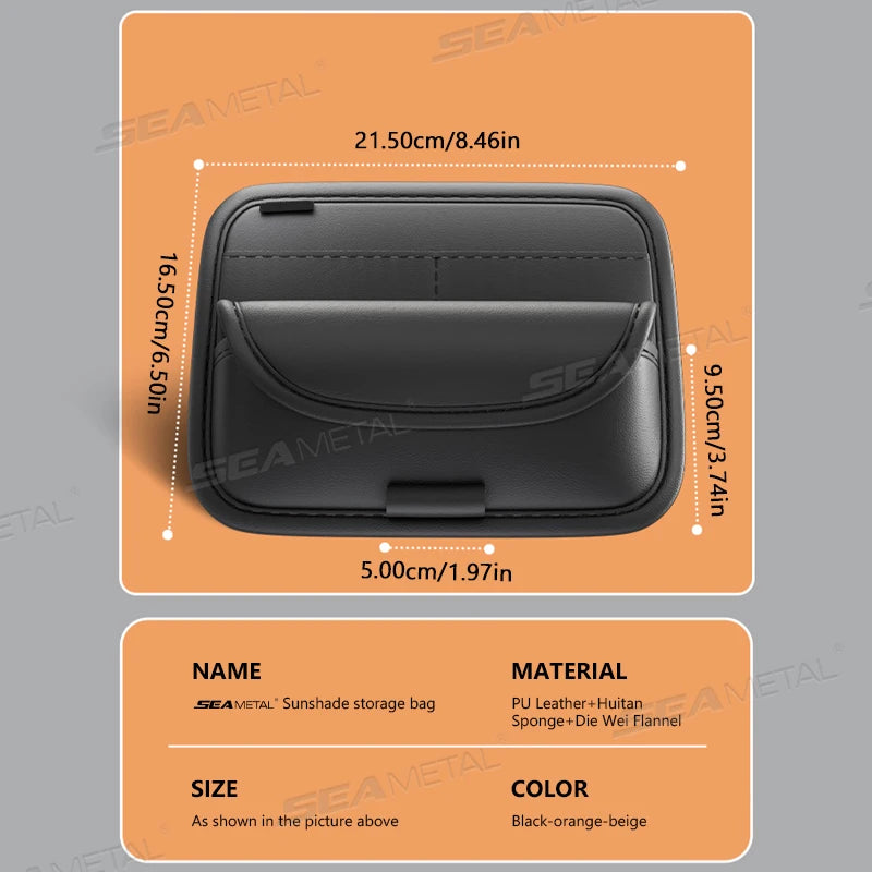 SEAMETAL Car Sunshade Glasses Bag Pu Leather Auto Sun Visor Card Organizer Wear-resistant Sunglasses Storage Bag Accessories