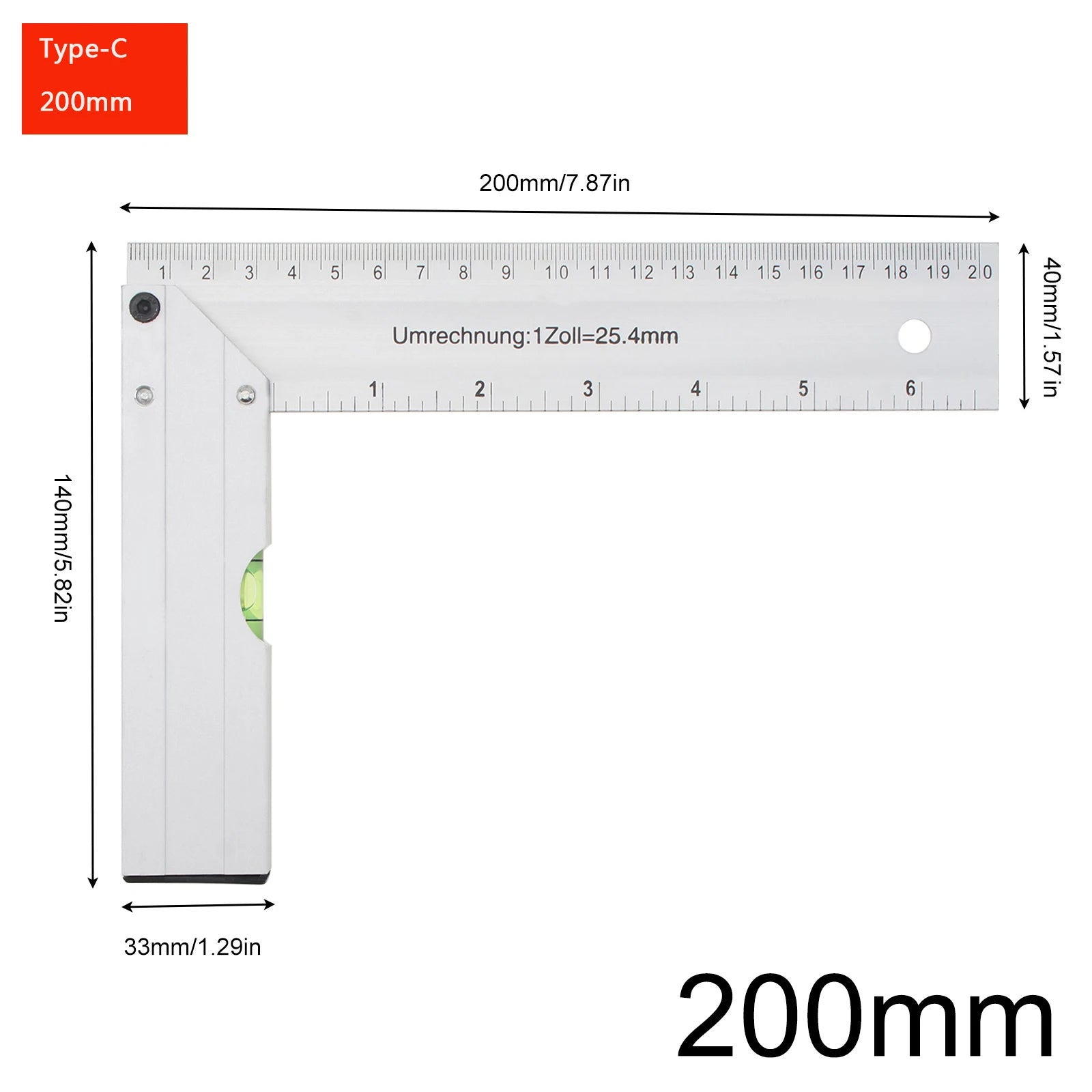200/250/300mm Aluminum Square Ruler Right Angle 90 Degree Turning Rule Woodworking Measuring Tool Angle Square Carpenter Ruler