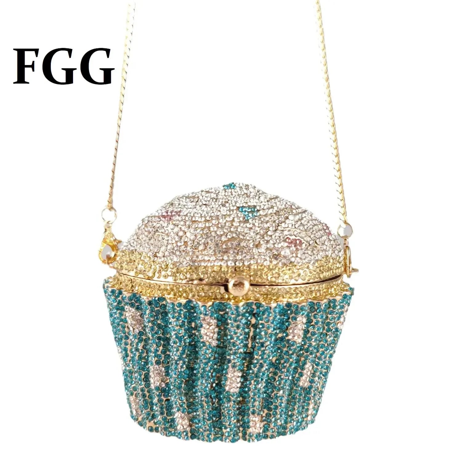 Boutique De FGG Women Blue Cupcake Evening Bag Crystal Clutch Purses Wedding Bridal Rhinestone Clutch Bag Party Minaudiere Bag