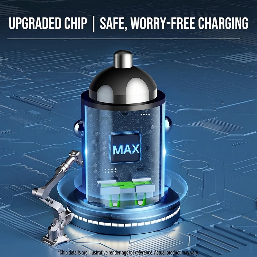 Mini 100W Car Charger Dual Port USB C PD And QC Fast Charging Cigarette Lighter Adapter Flush Fit For Smart Phones Tablets