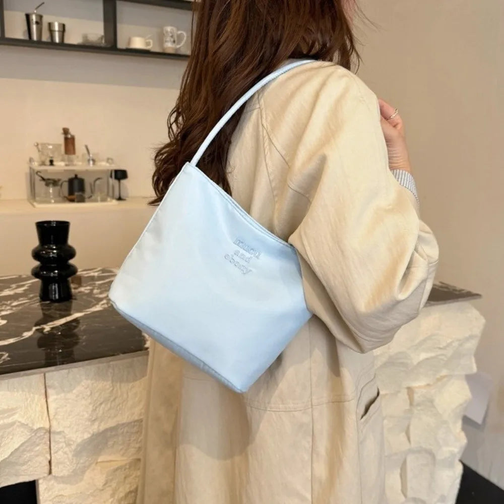 Fashion Oxford Shoulder Bag Embroidered Letters Large Capacity Underarm Handbag Waterproof Commuting Casual Purse Women