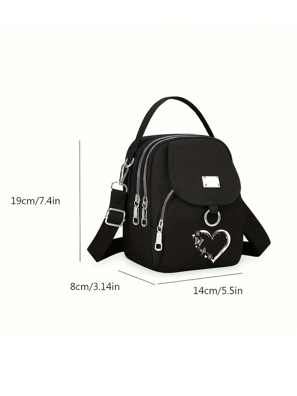 1pc Women's Nylon Shoulder Bag Heart Butterfly Pattern Casual Mini Crossbody Bag Adjustable Multi-Layer Solid Color Hand Bag