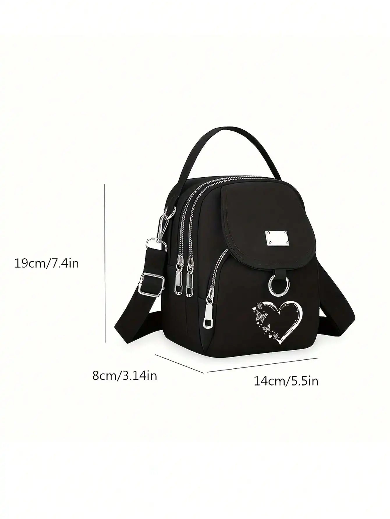1pc Women's Nylon Shoulder Bag Heart Butterfly Pattern Casual Mini Crossbody Bag Adjustable Multi-Layer Solid Color Hand Bag