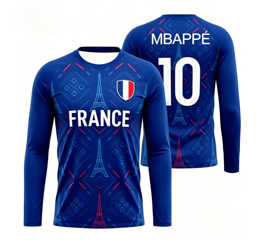 2026 round neck long sleeved T-shirt for men and women, breathable and quick drying 3D printed jersey for sports training