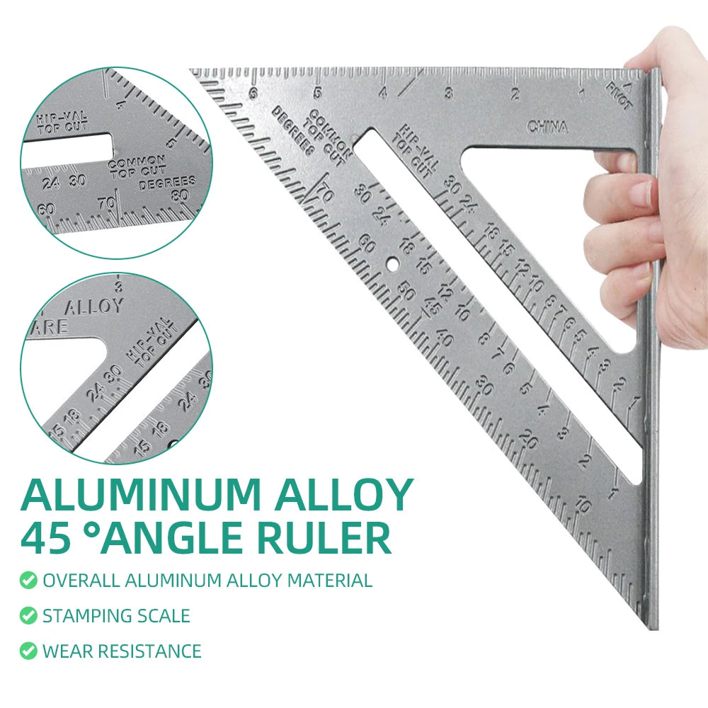 7-inch imperial set square, 90-degree reinforced silver set square, aluminium alloy carpenter’s measuring ruler