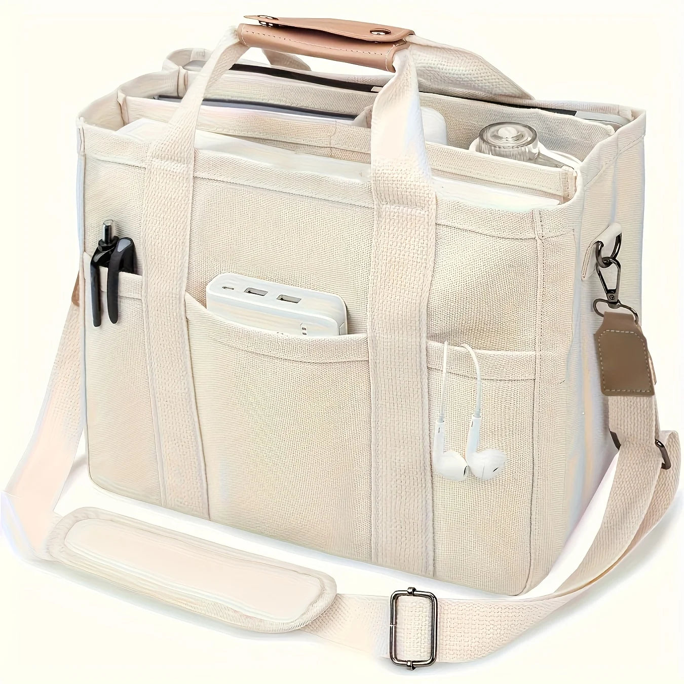 Fashionable White Women's Shoulder Bag, Large Capacity Handbag, Multifunctional Multi Compartment Storage Bags