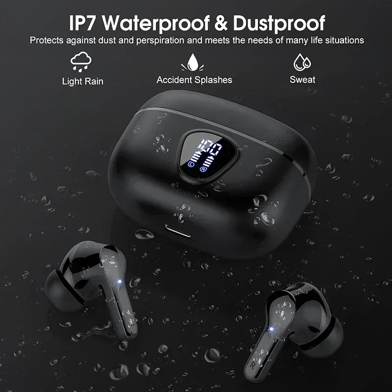 UYUXIO Wireless Earphone HiFi Stereo Earbuds with LED Display 48H Play Time ENC Noise Cancelling Ear Buds Waterproof Headphones