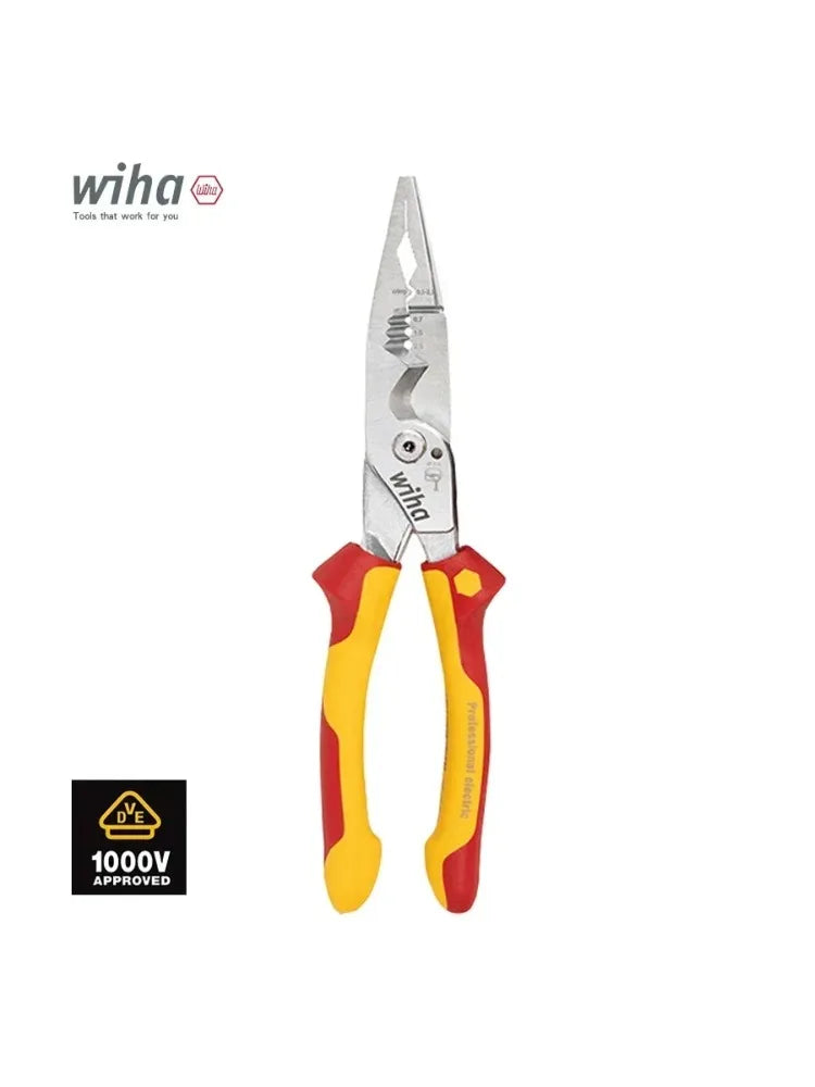 Wiha 45489 Professional Multifunctional Long Nose Pliers with Ergonomic Handle for Electrical Work & Industrial Repair