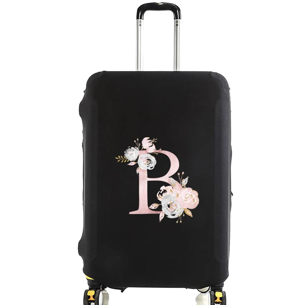 Luggage Case Suitcase Protective Cover Pink Flower Letter Name Pattern Travel Elastic Luggage Dust Cover Apply 18-28 Suitcase