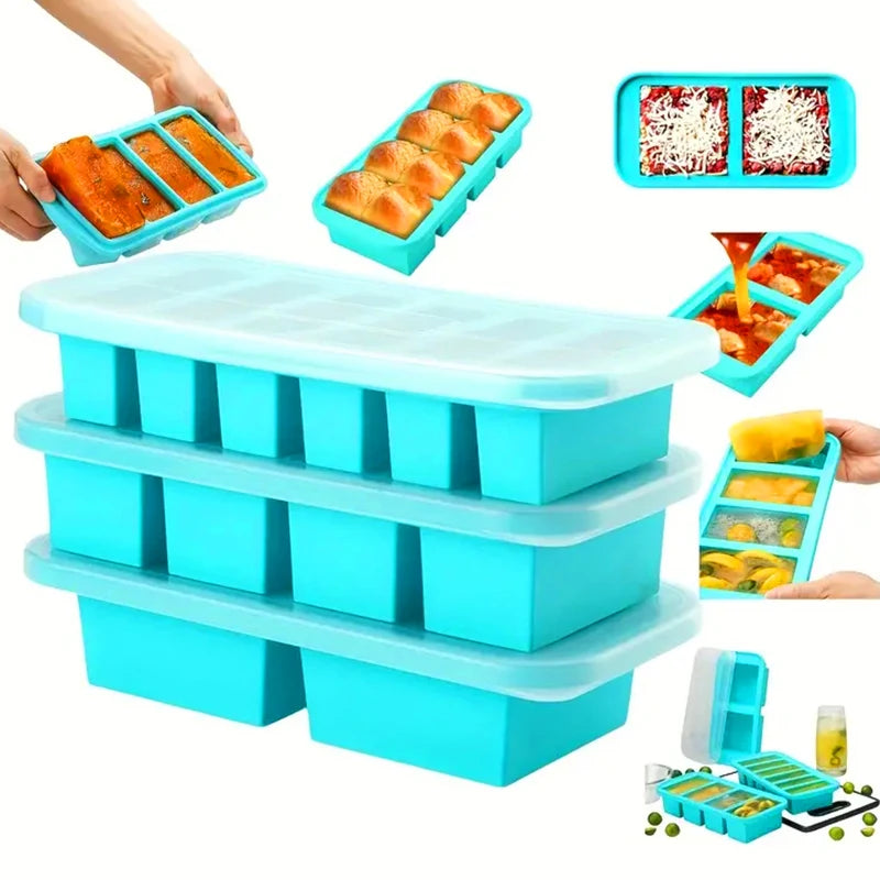 2 or 3-piece Silicone Freezer Tray Mold with Lid, Storage Box Food Box, Storage Containers for Soup, Broth, Meal Prep, Ice Cubes