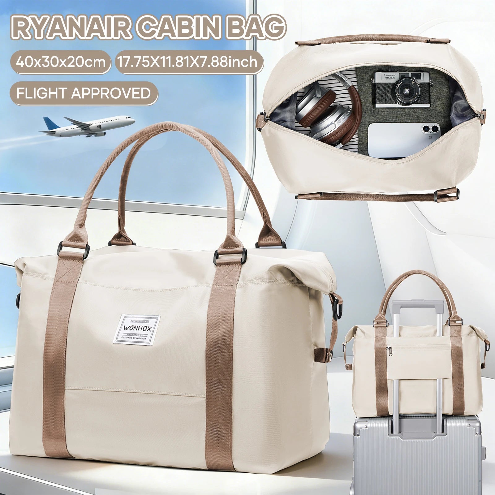 Women's Travel Bag 40x30x20 – Cabin Bag Airplane, Carry-on Luggage Weekend Bag for Women Men Sport, Maternity, Gym Foldable Bag