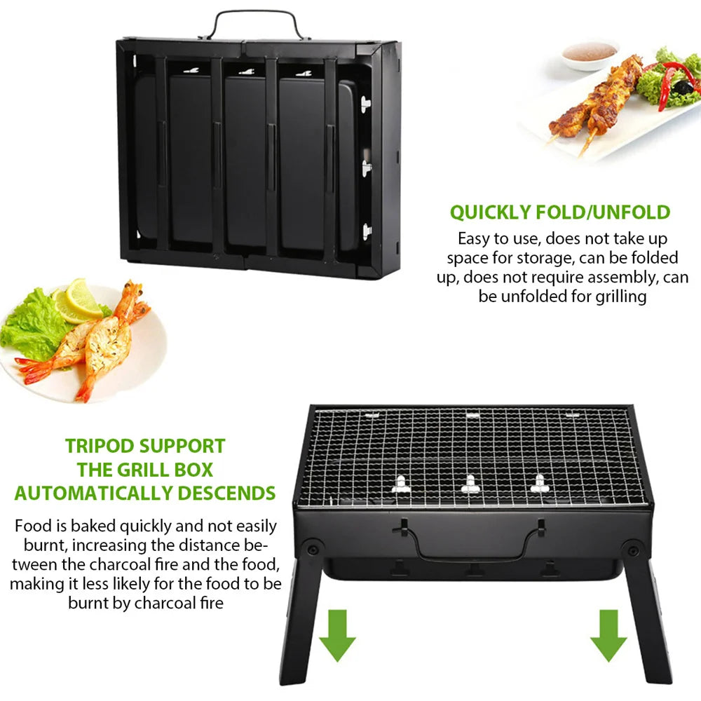1Set Barbecue Charcoal Stove Portable Foldable Steel BBQ Grills  for Outdoor Grilling Cooking Camping Hiking Picnics Tailgating
