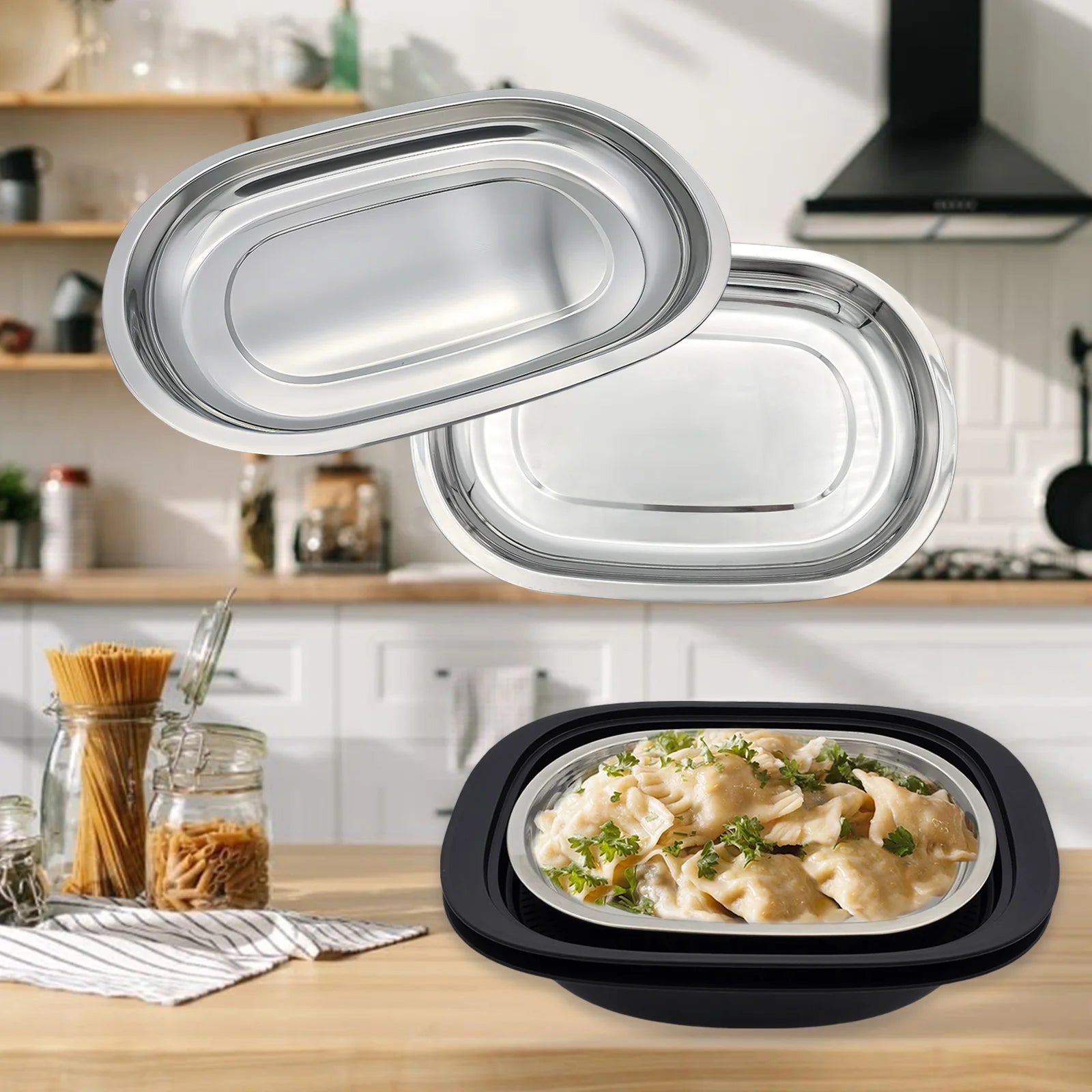 Premium 304 Stainless Steel Steaming Tray for Thermomix TM7, Multifunctional Pan for Sushi, BBQ, Baking and Food Storage