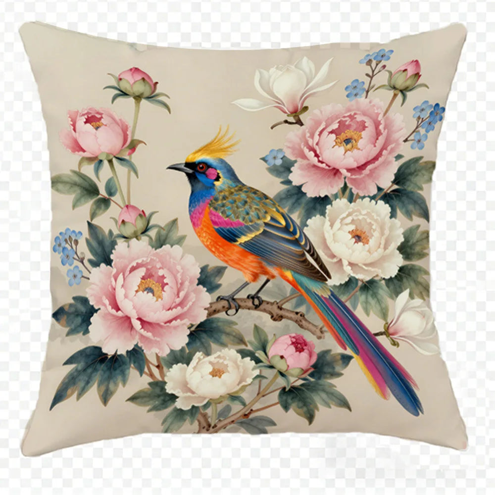 Floral Bird Print Double-sided Printed pillow cover Short plush Suitable living rooms bedrooms sofas throw cushion cover