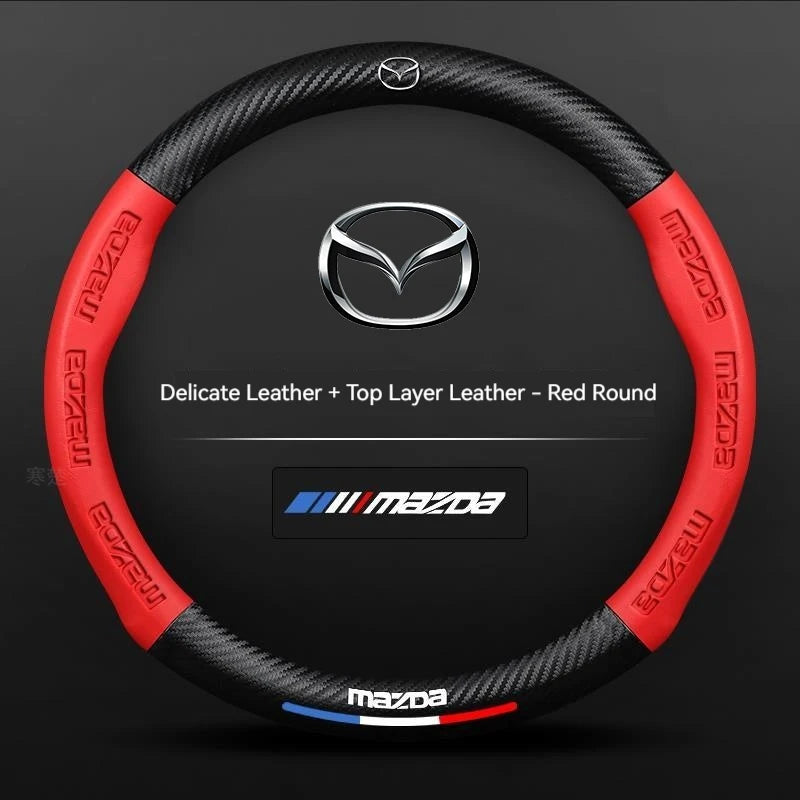 For Mazda 3 5 6 SKYACTIV CX30 CX5 CX8 CX9 MX5 RX8 RX7 BT50 Axela Atenza Car Steering Wheel Cover Carbon fiber Leathe Accessories