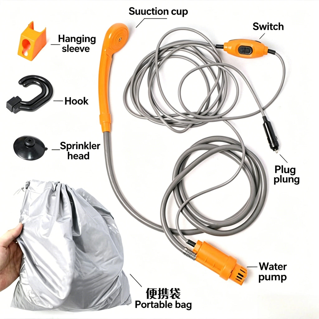 12V Portable Car Wash Pump High Pressure Electric Washer Gun for Outdoor Camping Pet Bathing Travel Cleaning
