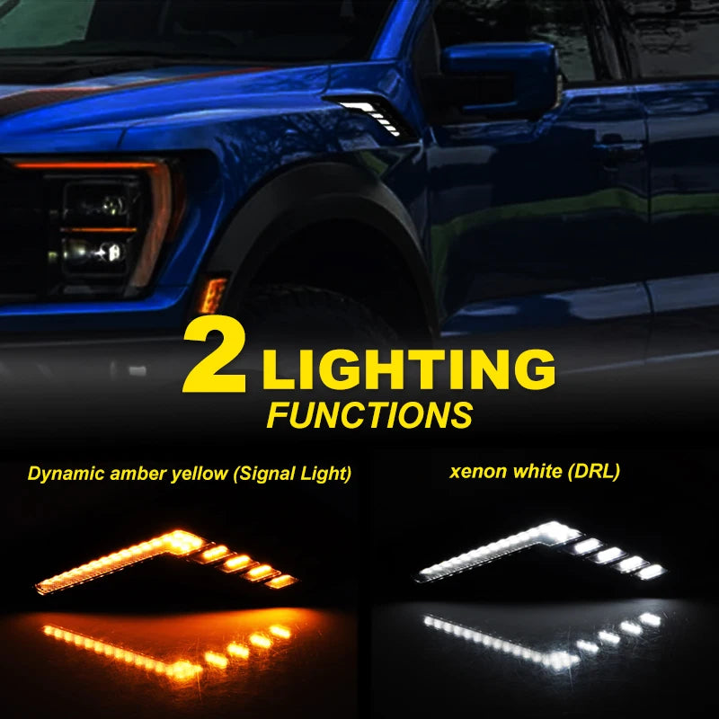iJDM Front Fender Hood Side Marker for Ford F-150 F150 Raptor Pickup Truck Amber Turn Signal Light White Driving Light