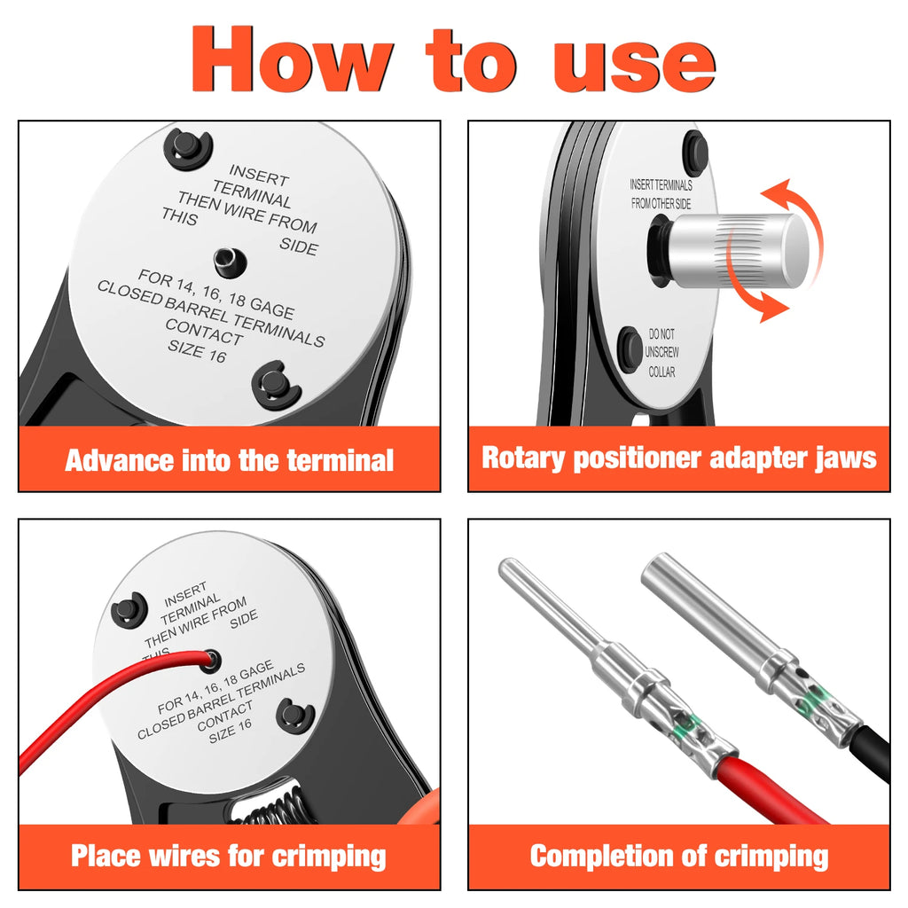 Deutsch Crimp Tool Closed Barrel Crimper 4 Way Indent 8 Impression Type Pin Crimping Tool for Deutsch Connector 14, 16, 18 AWG