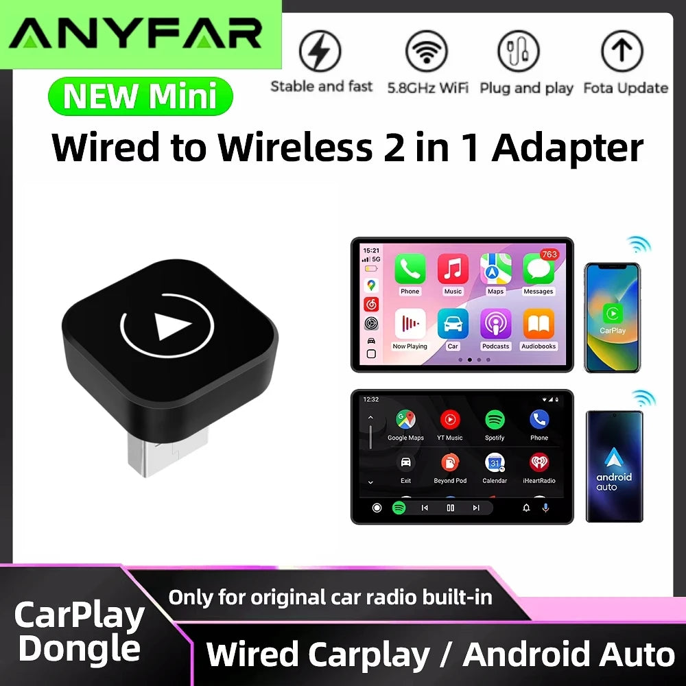 2026 Upgraded Wireless CarPlay Adapter& Android Auto Adapter, Mini&Stable CarPlay Wireless Dongle for iOS 10 Android 11and Above