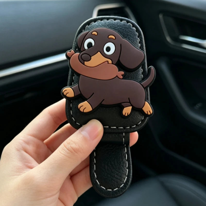 Cute Dachshund Dog Car Sun Visor Sunglasses Holder Multifunctional Ticket Card Clip Lovely Women Car Interior Decor Accessories