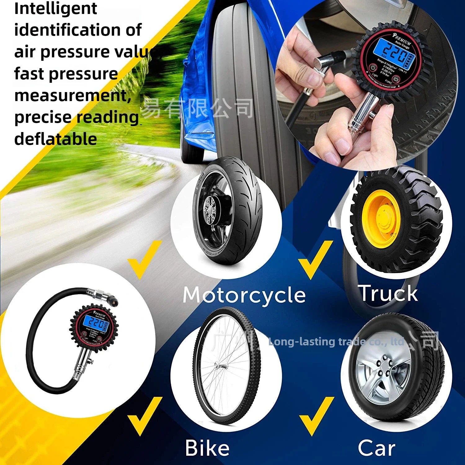 Current 3～200PSI Auto Tire Pressure Gauge LCD Display High Precision Digital Tire Tester For Car Truck Vehicle Motorcycle
