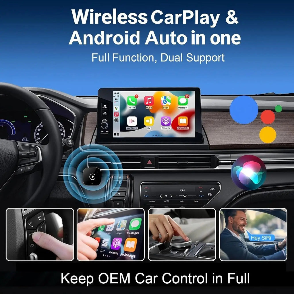 2026 Wireless CarPlay for iPhone & Android, 2-in-1 Plug and Play Converts Wired to Wireless CarPlay Android Auto, Fast Auto-Conn