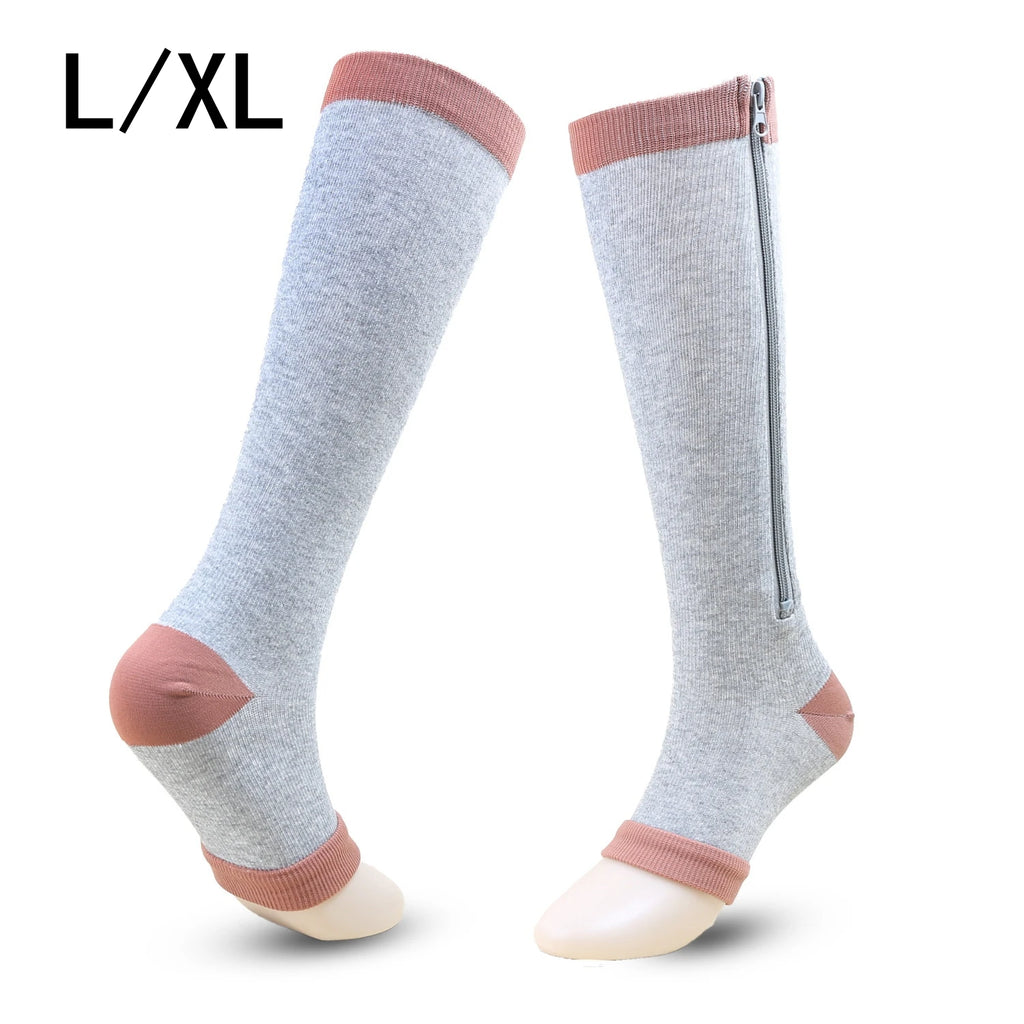 Zipper Compression Socks Women Men High Elasticity Nylon Closed Toe Pressure Stocking For Edema