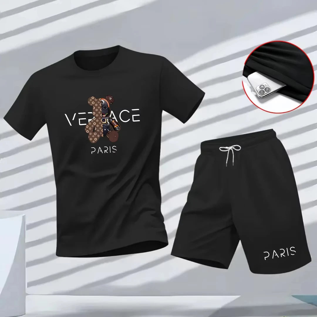 Summer men's T-shirt, fashionable streetwear, hip-hop short-sleeved T-shirt, casual sports fitness outdoor T-shirt and shorts tw