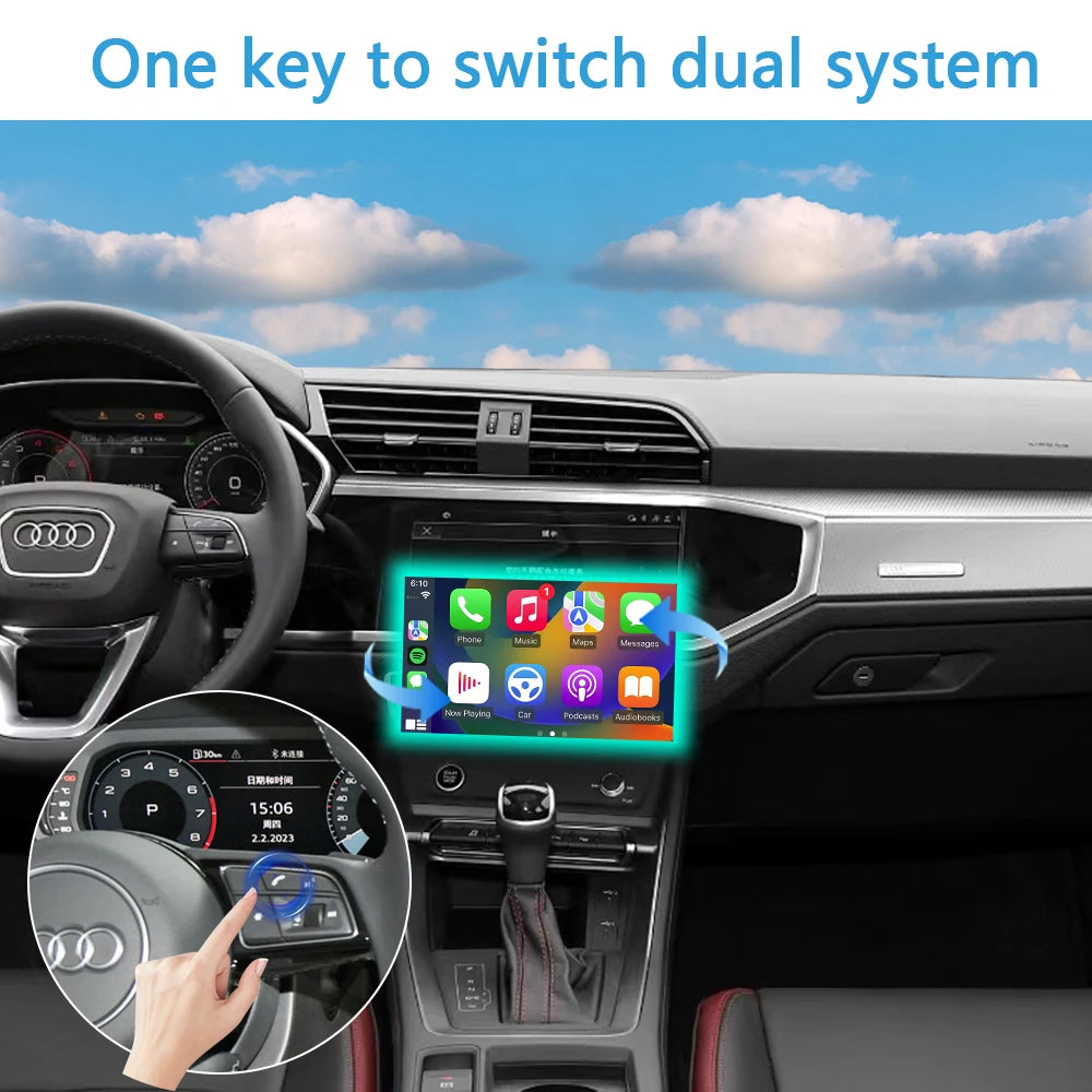 Audi Q3 A1 Apple CarPlay 2019-2024 Retrofit Wireless Android Auto Plug and Play Add Reverse Camera Support iPhone Mirror Link