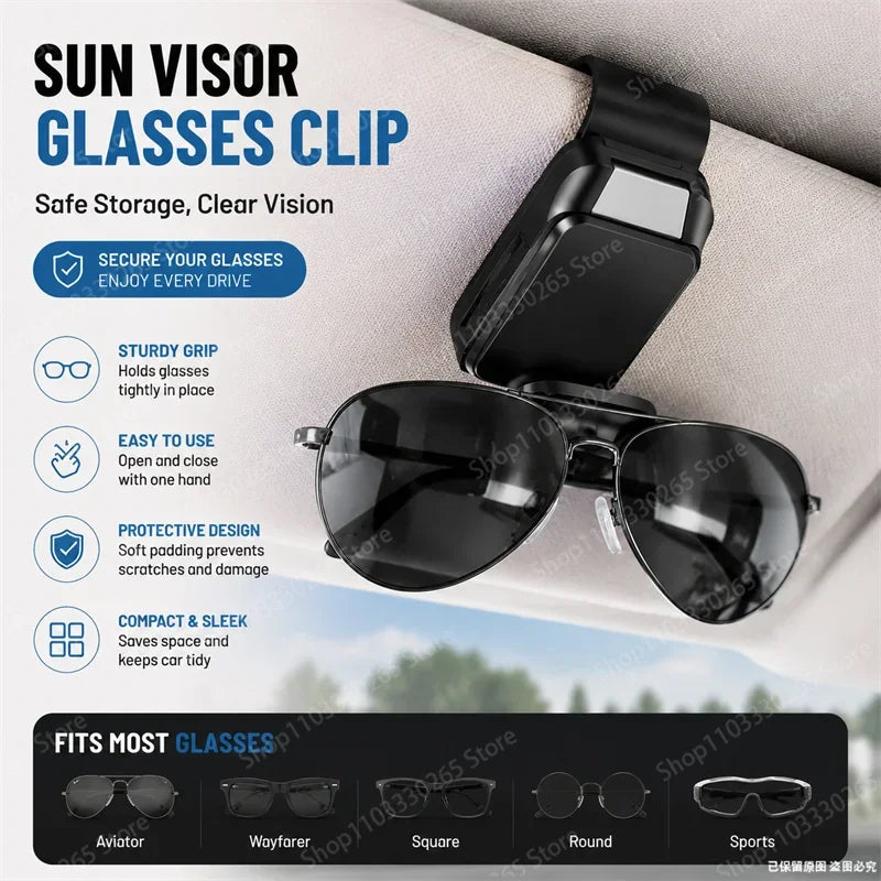 Car Sun Visor Sunglasses Clip Holder Soft Anti-scratch Pad One Hand Operation Auto Eyeglasses Storage Accessory