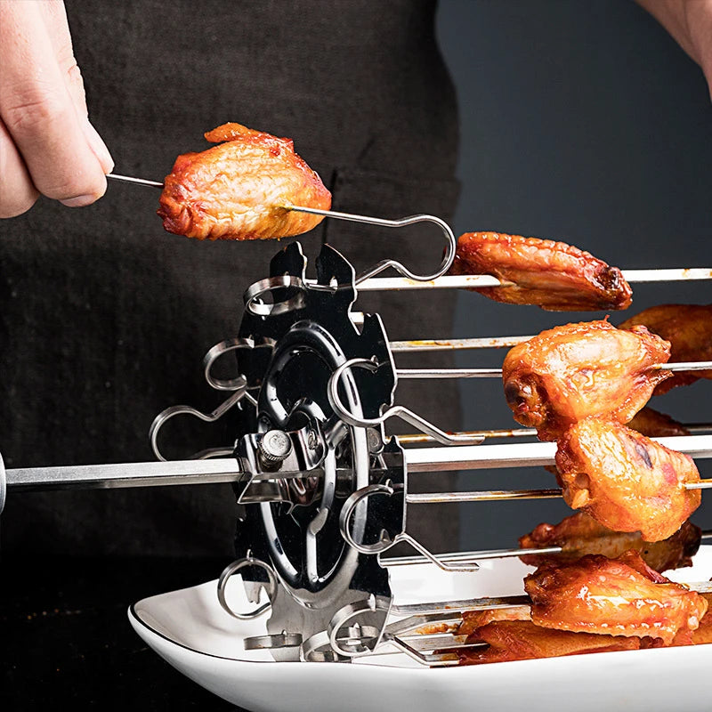 1Set Stainless Steel BBQ Kebab Cage Rotisserie Skewer Forks Chicken Grill For Roaster Oven DIY Camping Cooking Tool