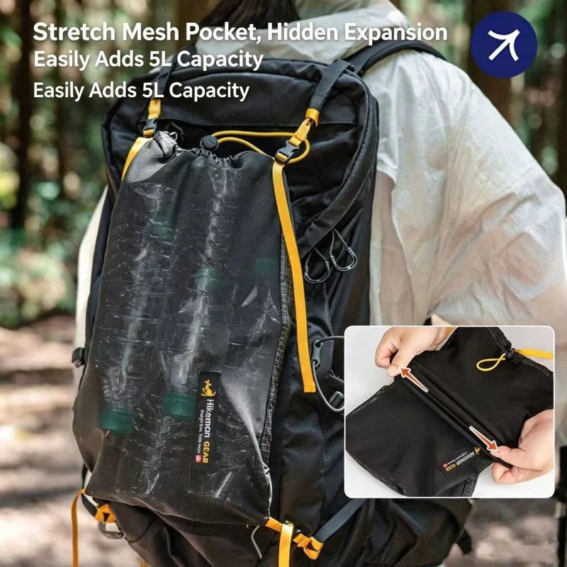 Outdoor Backpack Expansion Kangaroo Pouch Ultralight Breathable Outdoor Hiking Camping Gear Storage Bag Dry-Wet Separation Pack