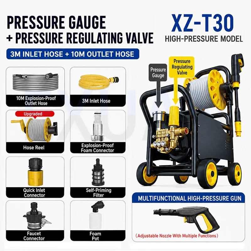 High Power 220V High Pressure Car Washer Trolley Portable Booster Cleaning Machine For Home Yard Commercial Car Wash Shops farms