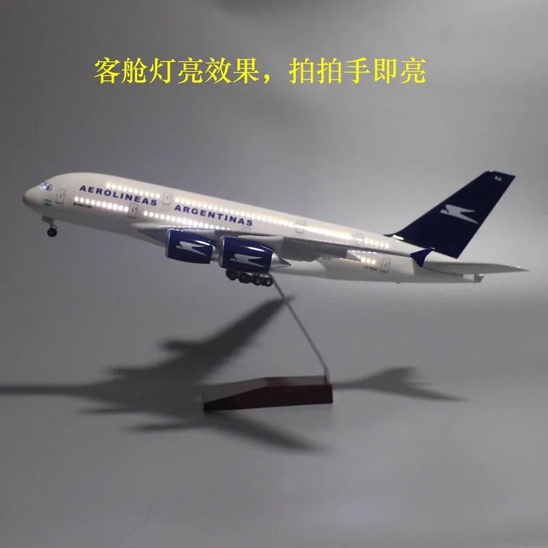 A380 Argentine Airlines aircraft model with lights and wheels simulation static aircraft model ornament