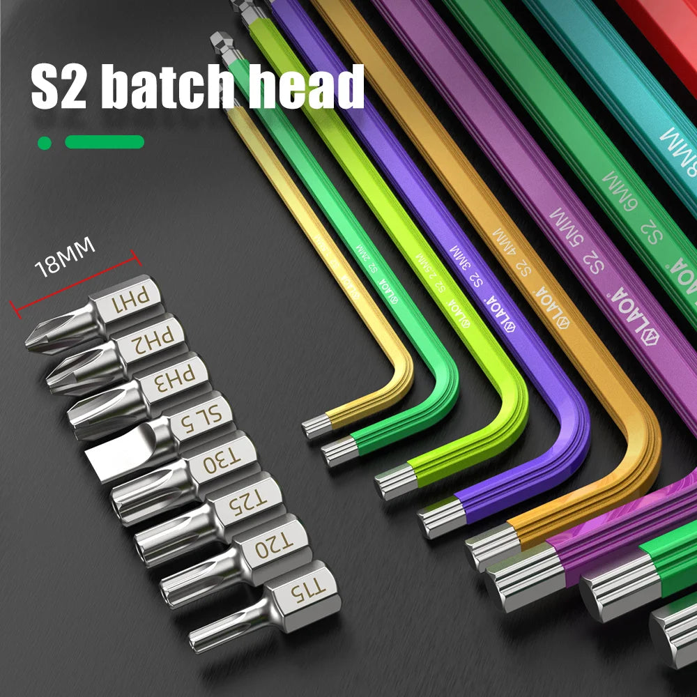 LAOA 9pcs Hexagonal Wrench Hanging Screwdriver With Screwdriver Bits Rainbow Ball Head Hexagonal Hand Tool