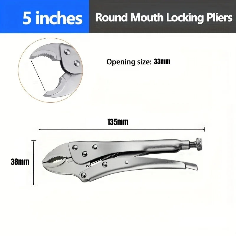 Powerful Locking Pliers,5/7/10" Curved Jaw Pliers,C- type Heavy-duty Pressure Pliers,Idustrial Fixed Circular Mouth Force Wrench