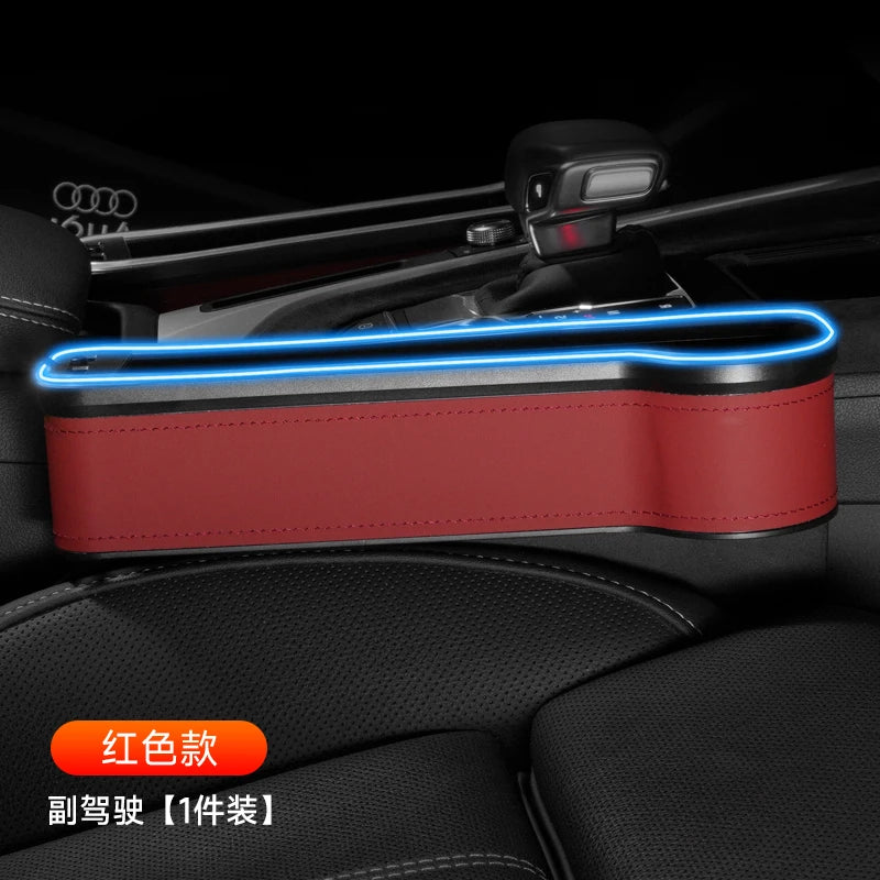 Car Storage Box With Ambient Light USB Charging Port Light-Emitting Multi-Functional Car Seat Clip Gap Storage Box