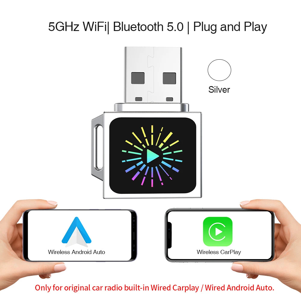 Wired to Wireless CarPlay Android Auto 2in1 Adapter Bluetooth Wifi Voice Assistant Plug and Play Mini Universal Smart Dongle