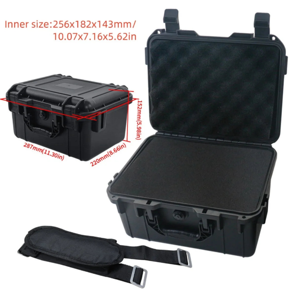 Equipment Hard Case with Pre-cut Sponge and Single Crossbody Strap, for Camera Photography Safety Toolbox Portable Case Suitcase