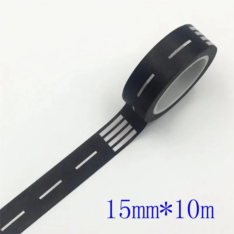 1 Roll Black White Highway Shape Stripe Washi Tape Adhesive DIY Scrapbooking Sticker Label Masking Tape for Crafts