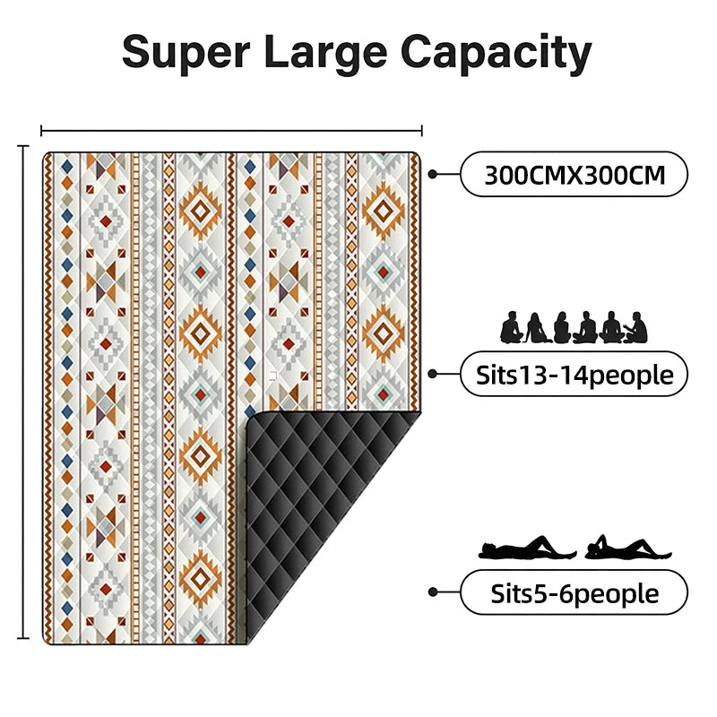 300x300cm Waterproof Picnic Mat Large Beach Blanket Machine Washable Outdoor Beach Mat With Carrying Handle For Camping Beach