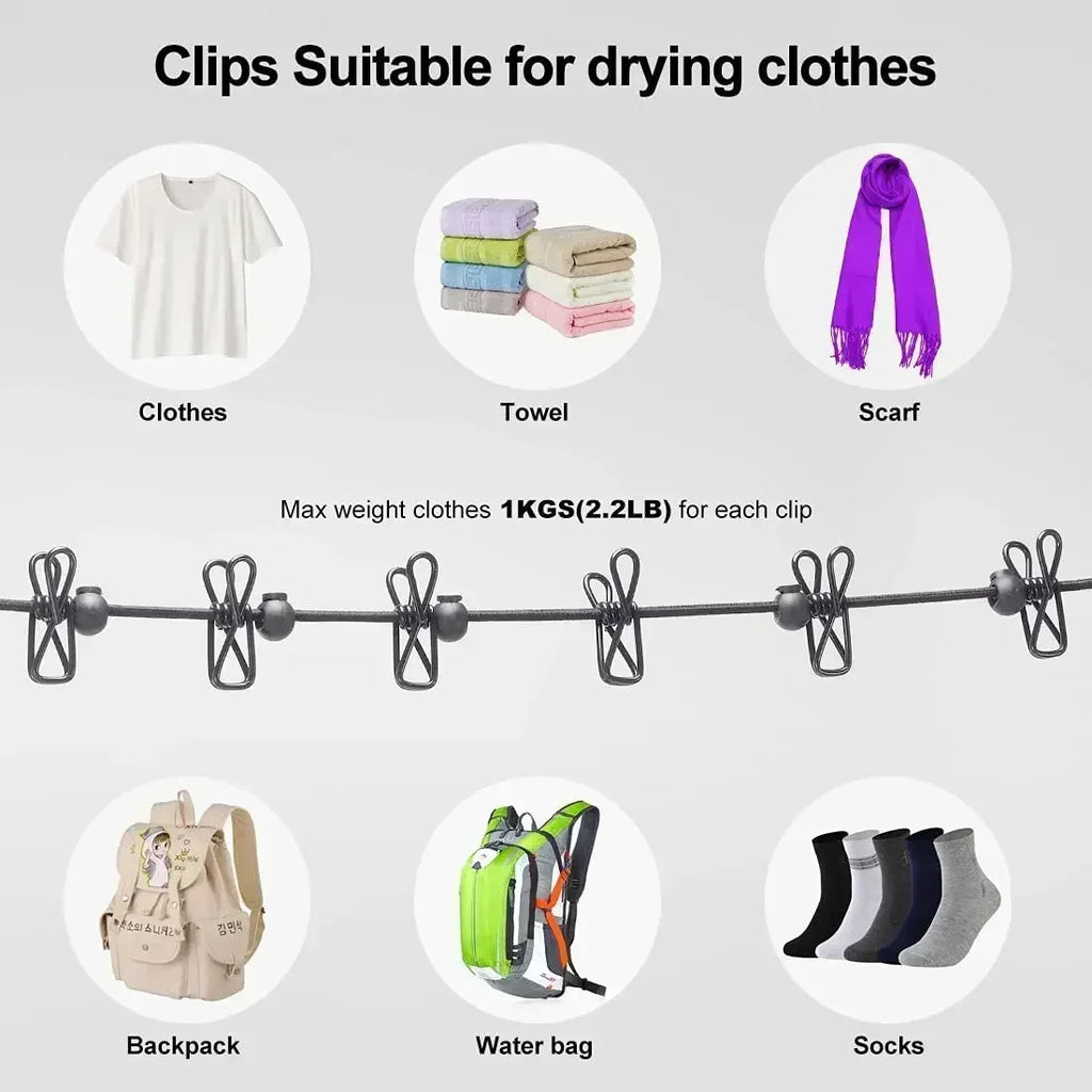 Adjustable 1.8m Retractable Clothesline with 12 Clips for Laundry and Camping  tendedero camping Clothesline with 12 Clips