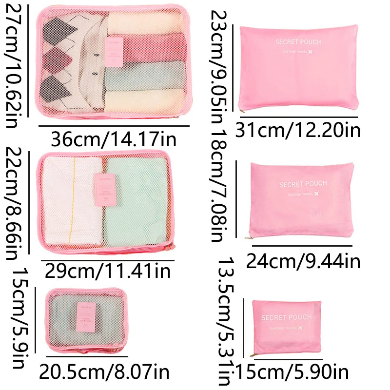 Waterproof luggage Clothing Underwear Storage Bag With Zipper Travel Storage Bag With large Capacity of 6 Pieces/set