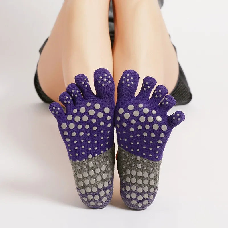 Anti-Slip Women Pilates Socks Five Toe Silicone Non-Slip Yoga Socks Professional Breathable Ballet Dance Fitness Sports Socks