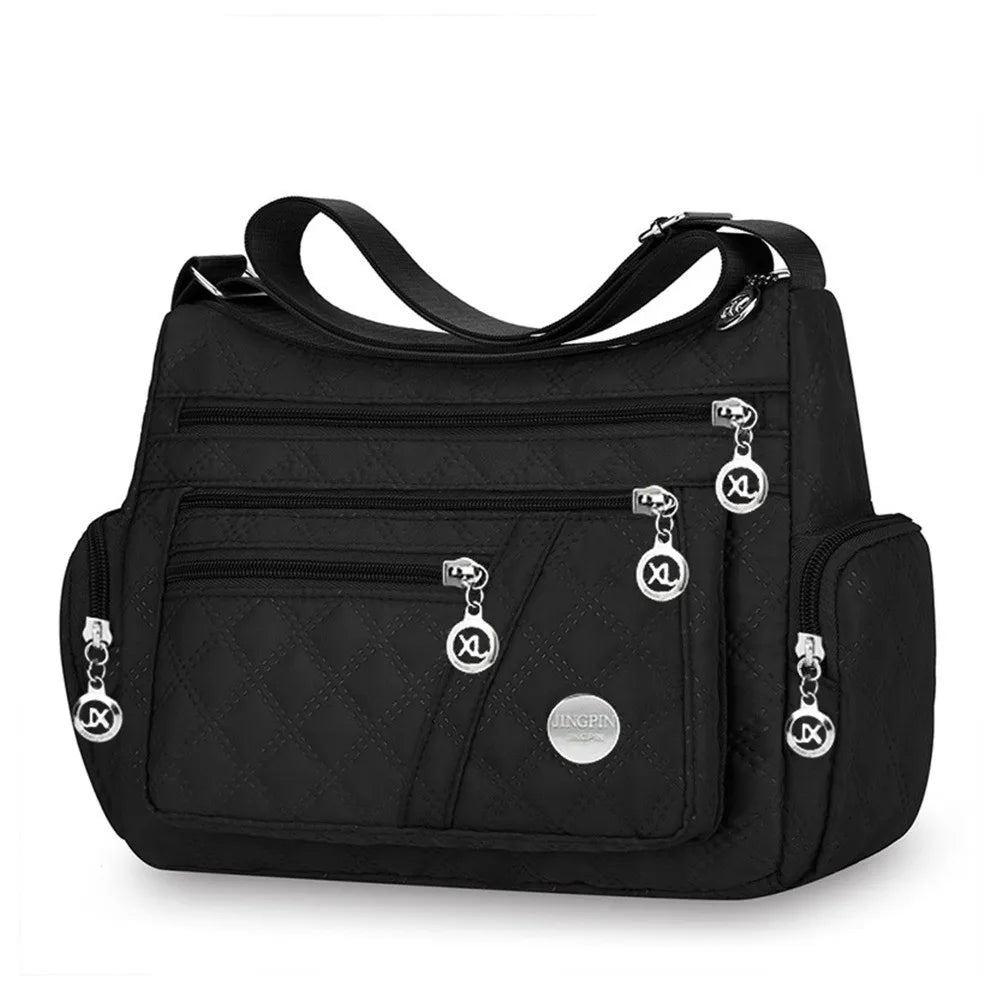 Water Resistant Nylon Multi Zipper Crossbody Bag Large Adjustable Strap Shoulder Purse for Mother Daily Outdoor Shopping Travel
