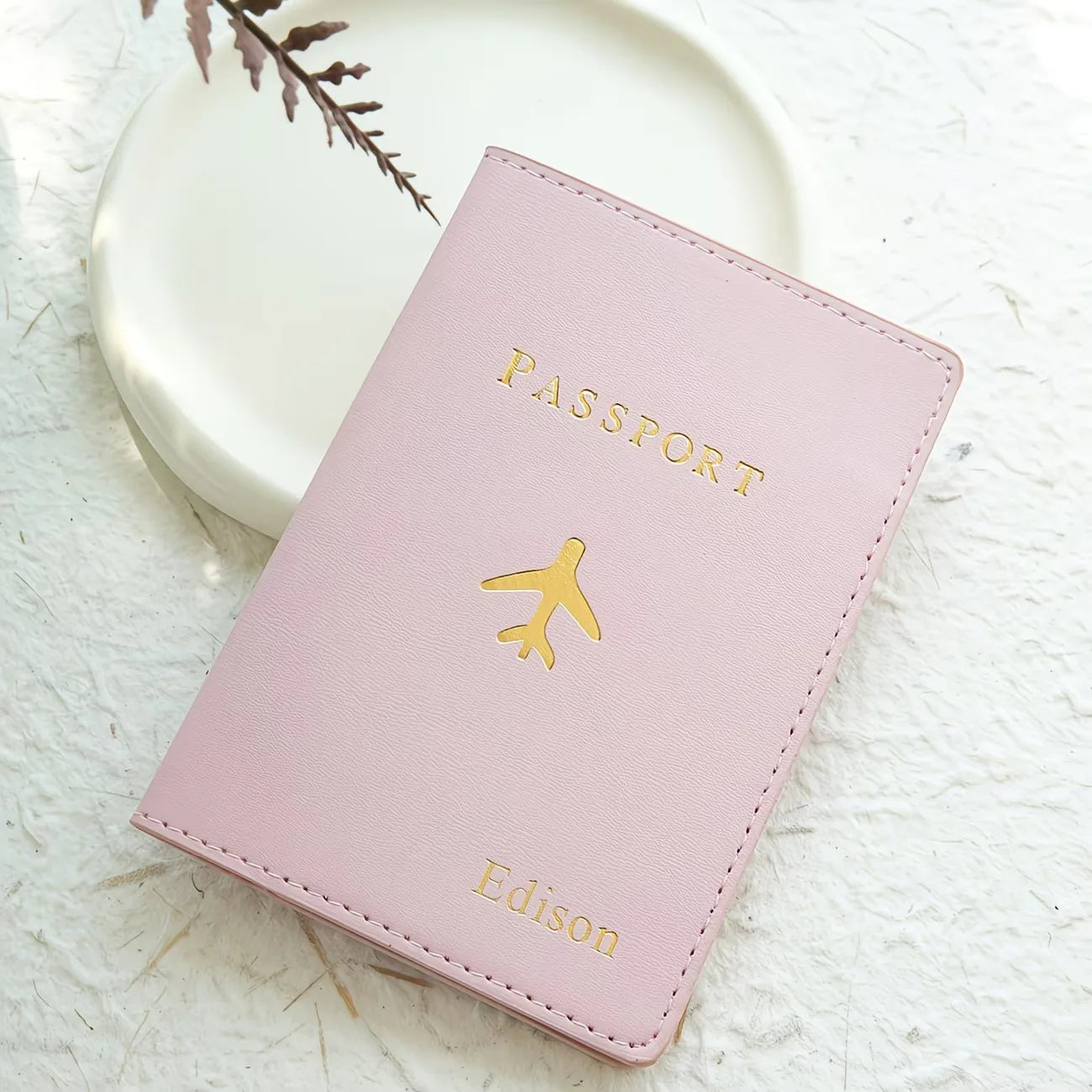 Custom Personalized Hot Stamping Passport Holder with a Custom Golden Monogram Name, Made of Faux Leather