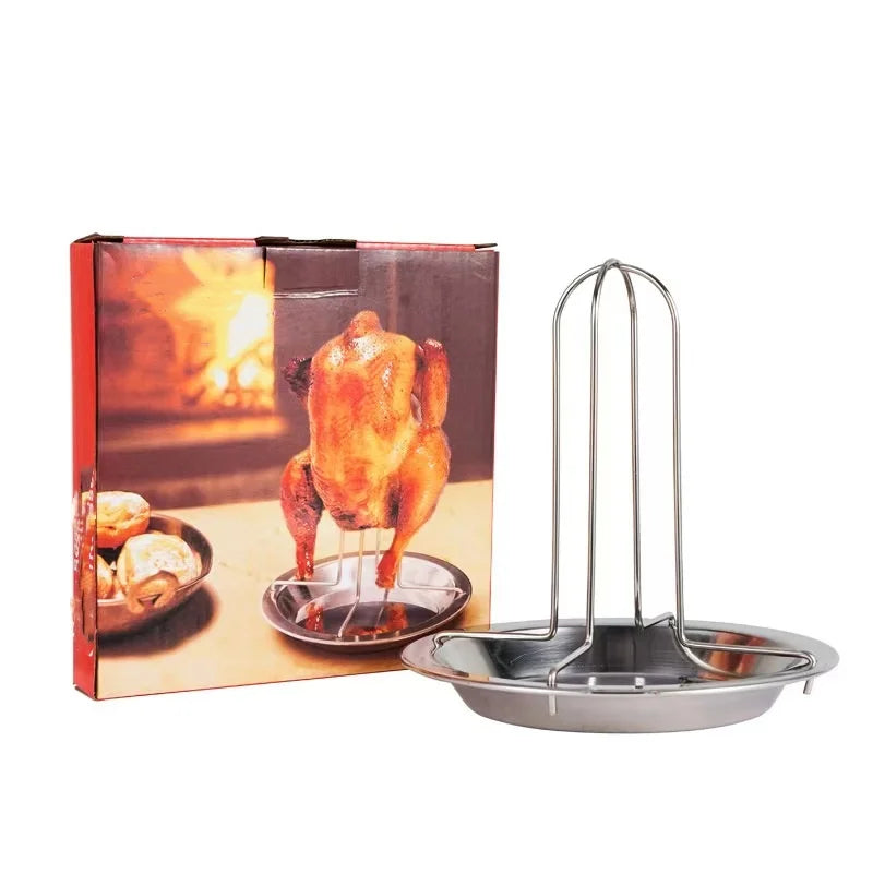 1Pc/Stainless Steel Chicken Roasting Rack Outdoor Barbecue Stand Multifunctional Chicken Roaster Home Picnic Grill
