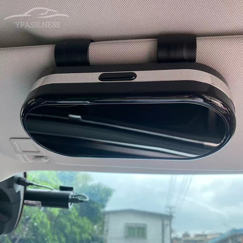 Car Mirror Glasses Case ABS Electroplating Proces, Double Clip for More Stability, Built-in Thick Sponge Protection Glasses Case